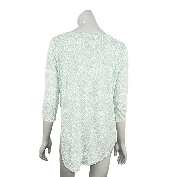 Peruvian Connection Scoop Neck Blouse Green Geo Print size S - Picture 5 of 6